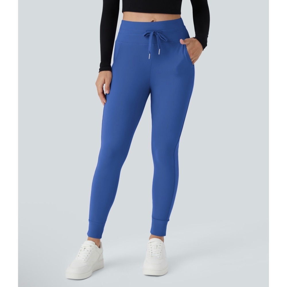 Halara Jogger Pants Womens Large Petite Blue High Waisted Drawstring New